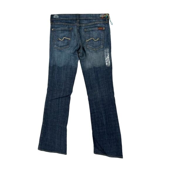 7FAMK Bootcut Blue Jeans Swarovski Crystal Pocket Womens Size 29 Designer Denim - Picture 1 of 7